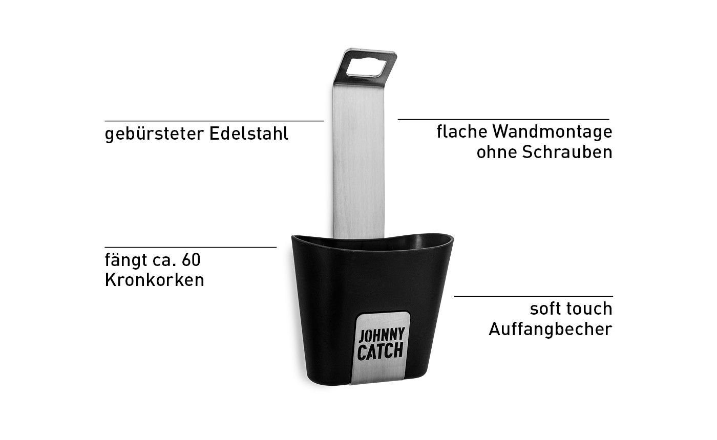 Höfats Johnny Catch Wandflaschenöffner silber mit Auffangbecher